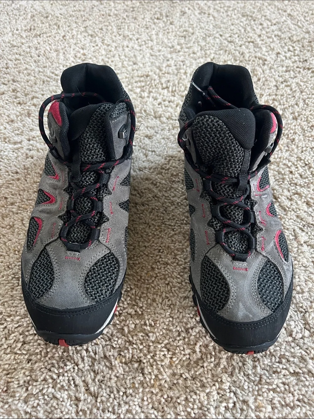 Merrell Gray and Black Hiking Boots with Red Accents